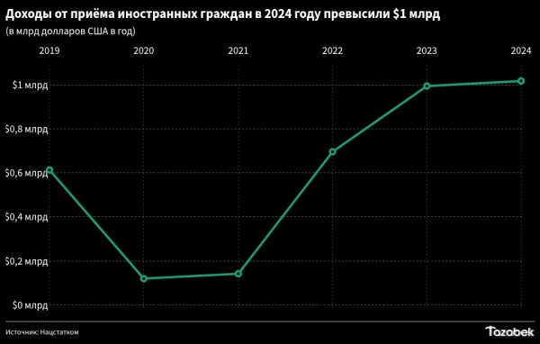 Доходы от приёма иностранных граждан в 2024 году превысили $1 млрд