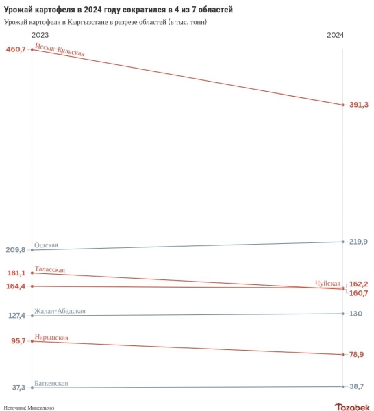 Урожай картофеля в Кыргызстане снизился на 7,5% в 2024 году, - Нацстатком
