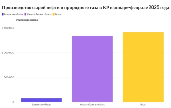 В Кыргызстане наблюдается снижение объемов производства сырой нефти и природного газа на 26,9%