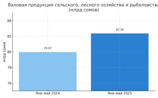 Агропроизводство в Кыргызстане за январь–май увеличилось на 3%, составив 82,3 млрд сомов